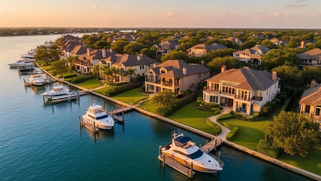 Clear Lake waterfront real estate Aerial view of Clear Lake waterfront homes in Houston, Texas